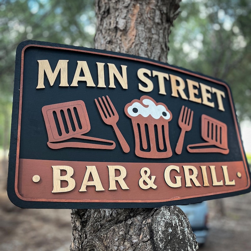 Bar & Grill 3D Wood Logo Sign