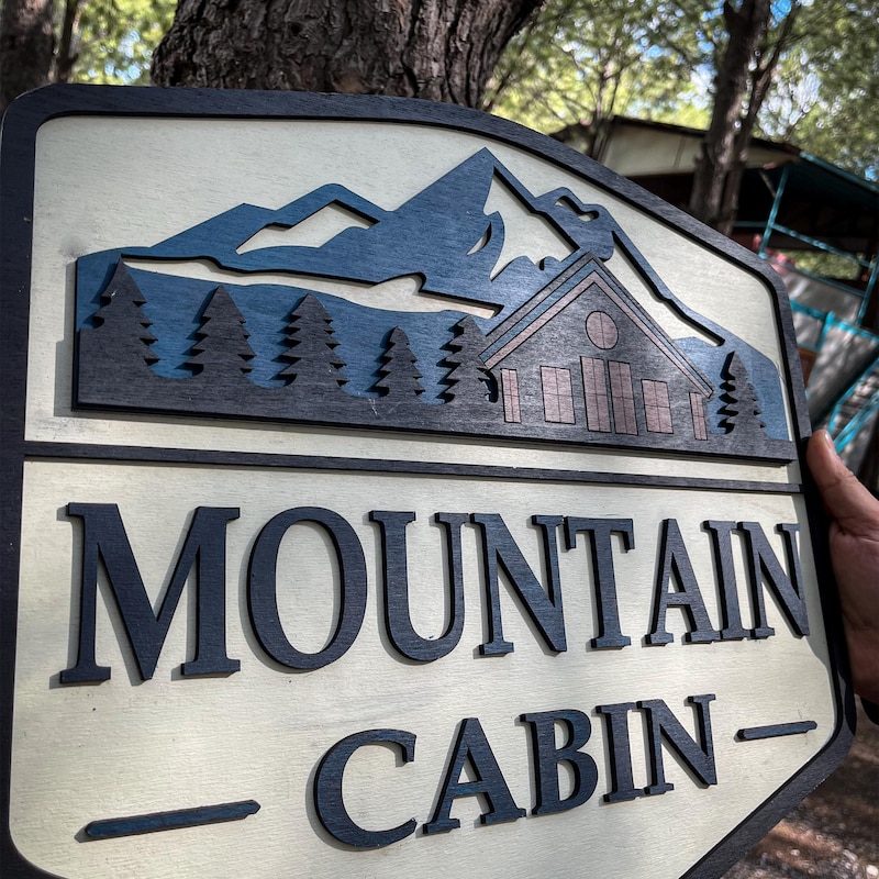 Mountain Cabin 3D Wood Name Sign