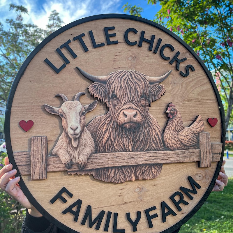 Family Farm Animals 3D Wood Logo Sign
