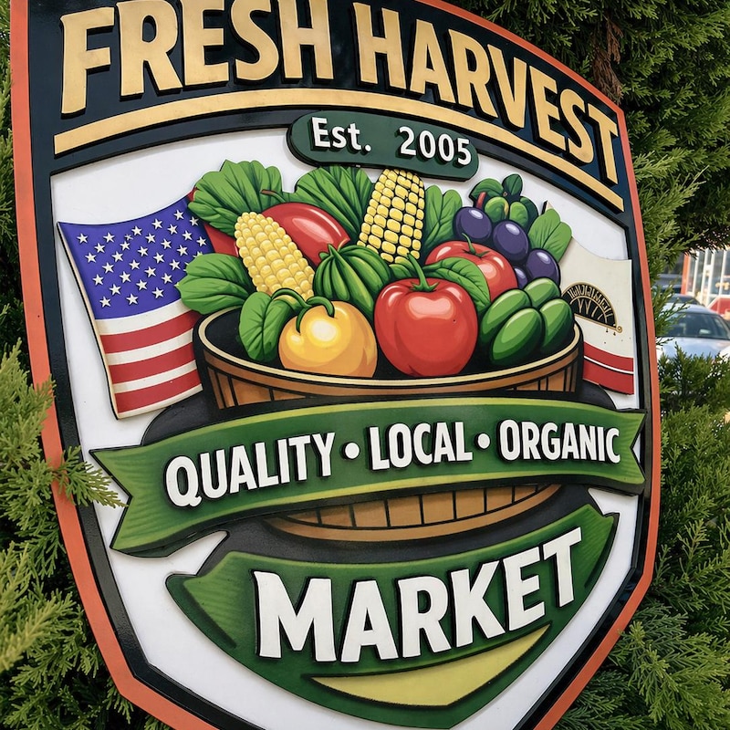 Farmers Market 3D Wood Brand Plaque