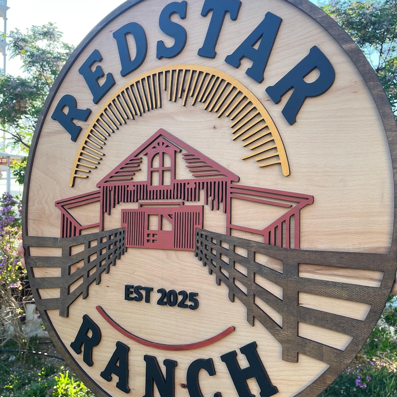 Ranch Name 3D Wood Sign with Barn Scene