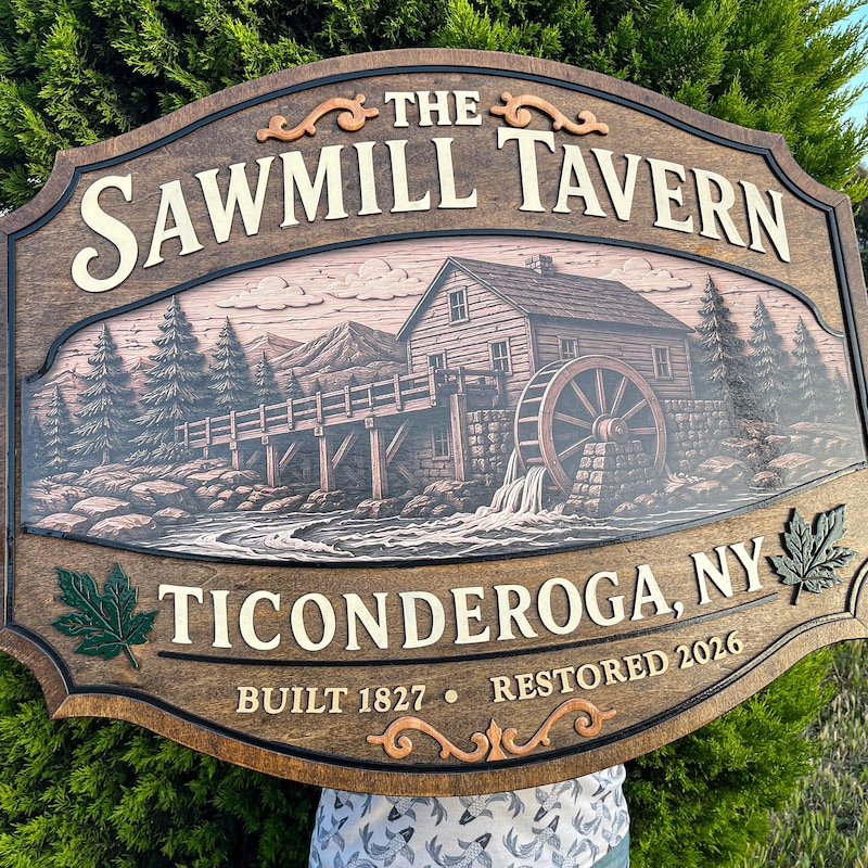 Rustic Tavern 3D Carved Wood Logo Sign