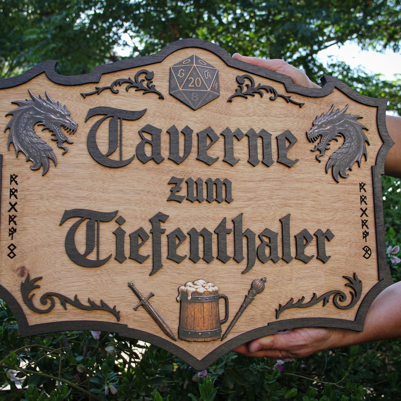 Medieval Tavern Dragon 3D Wood Sign